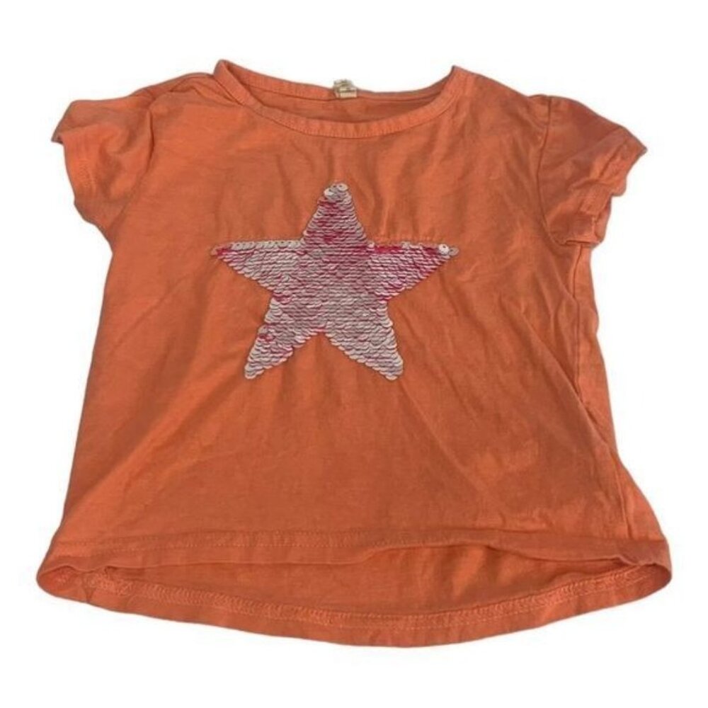 Orange Girls Sequin Star T-Shirt 4T 100% Cotton By Love At First Sight
